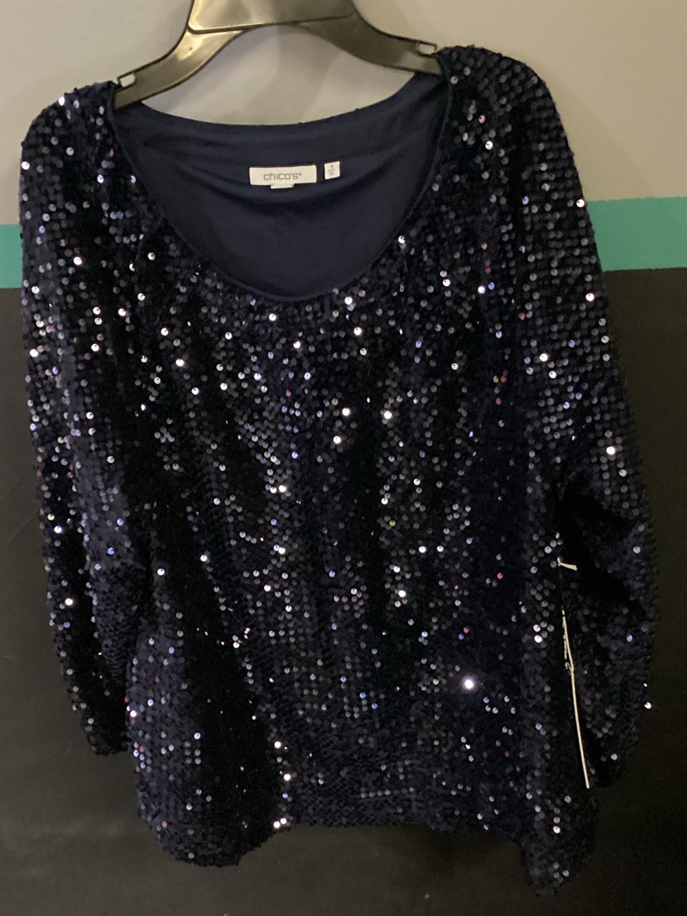 Chico's Midnight Sequin Scoop Neck Top